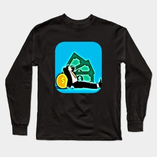 Man resting giant dollar and bitcoin make money Long Sleeve T-Shirt